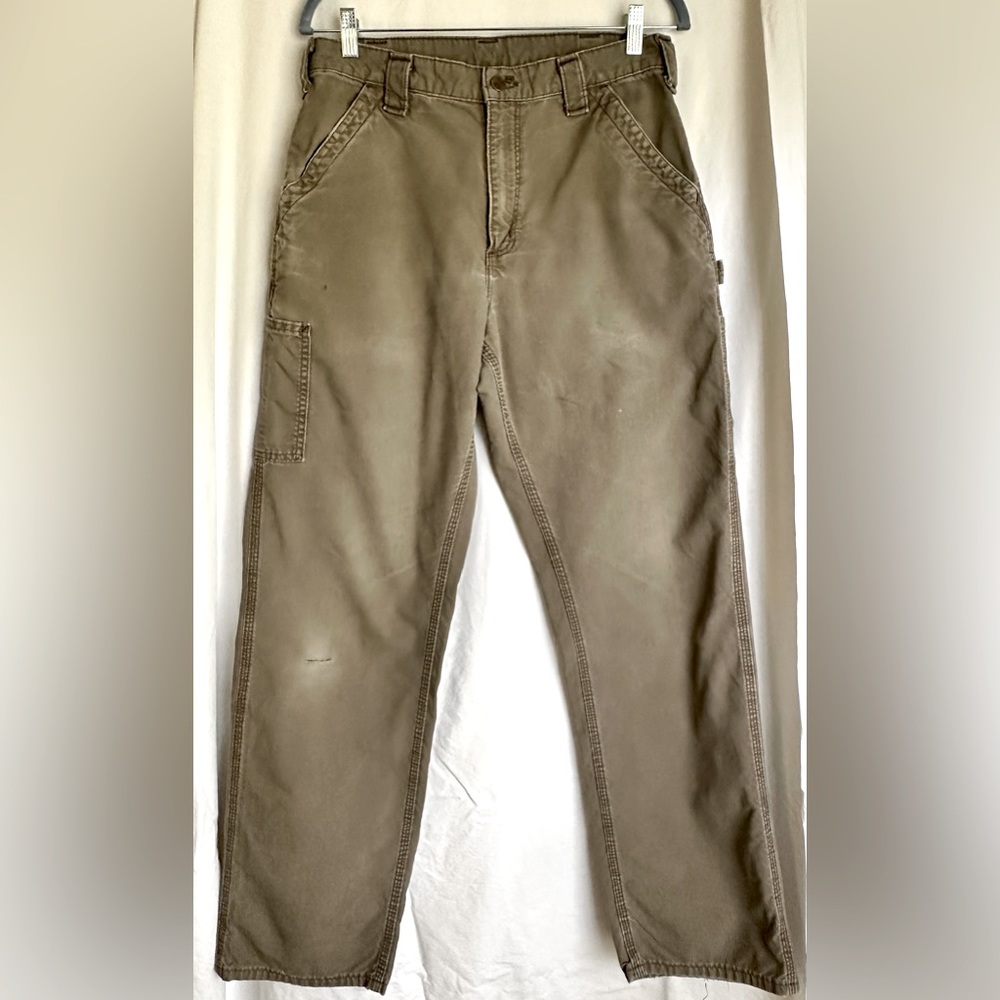 Distressed Carhartt Khaki Work Pants - 32 x 34